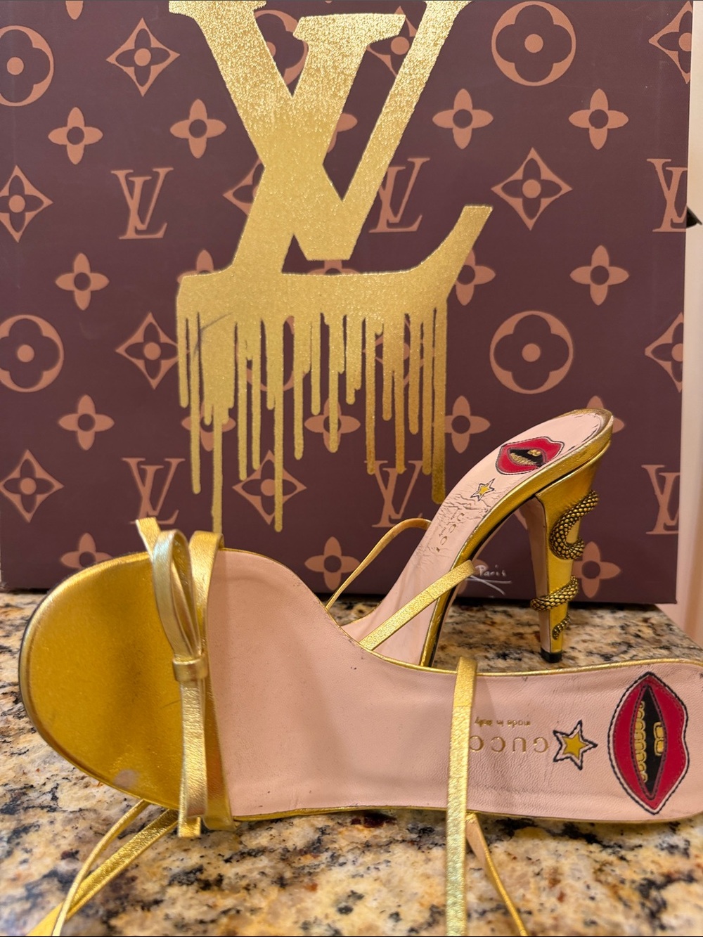Gucci Gold Metallic Embellished Stiletto Sandals